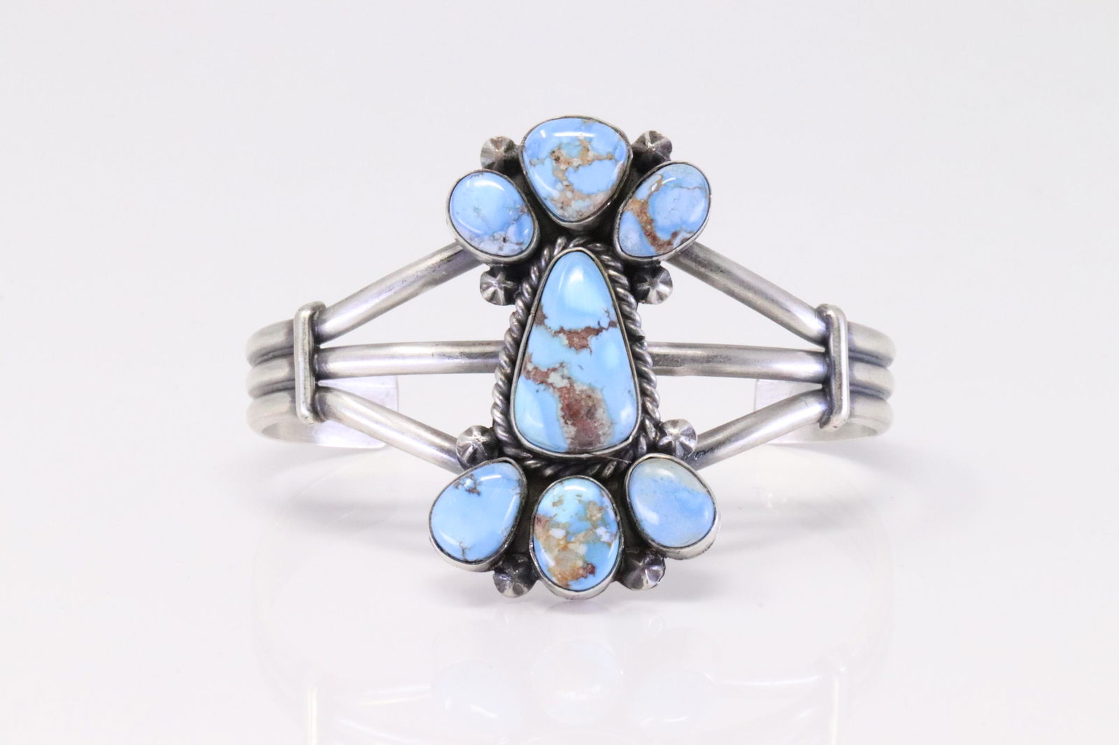 Native America Navajo Handmade Sterling Silver Golden Hills Turquoise Bracelet Cuff By P.Johnson. (1 of 4)