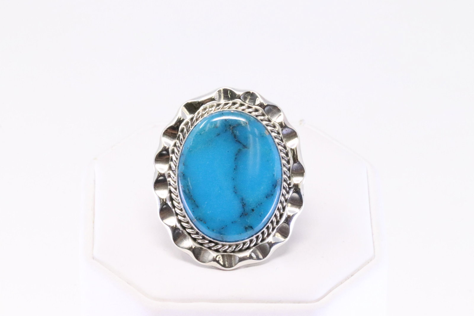 Native America Navajo Handmade Sterling Silver Turquoise Ring By Samuel Yellowhair.: This is a Native America Navajo Handmade Sterling Silver Turquoise Ring By Samuel Yellowhair. Ring size: 5.50.