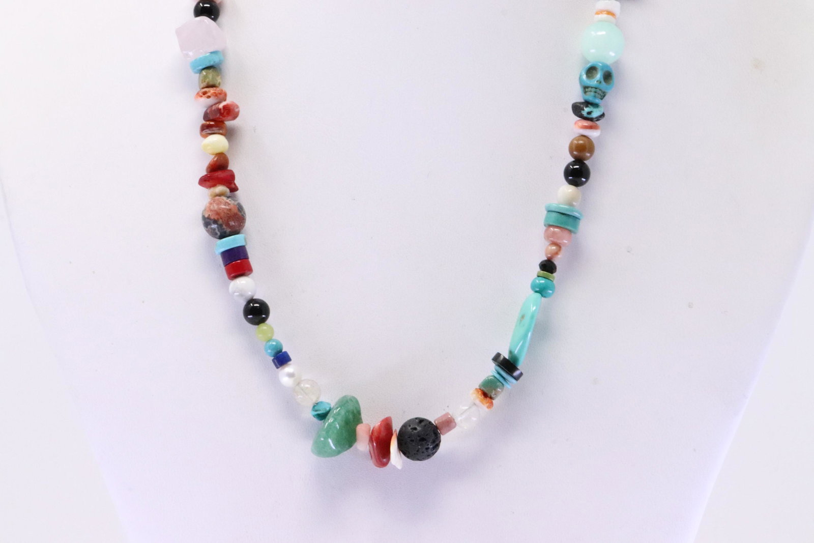 Multi Color Stone Bead Necklace - Multi Brown main image 0