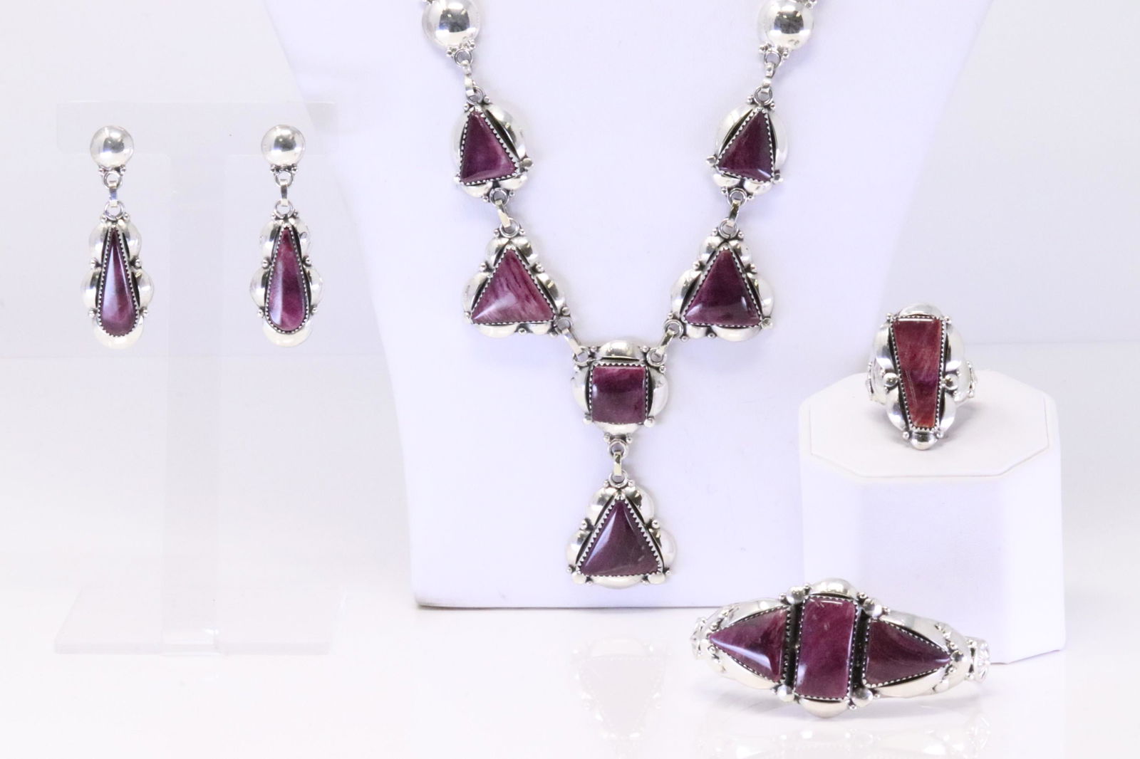 Native America Navajo Handmade Sterling Silver Purple Spiny Necklace / Earring's / Bracelet & Ring (1 of 10)