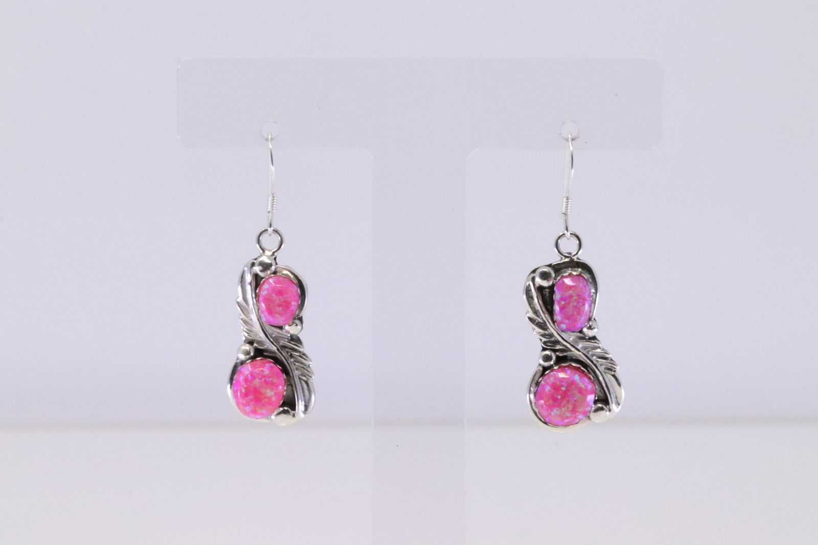 Native America Navajo Handmade Sterling Silver Pink Opal Dangling Earring's. (1 of 4)