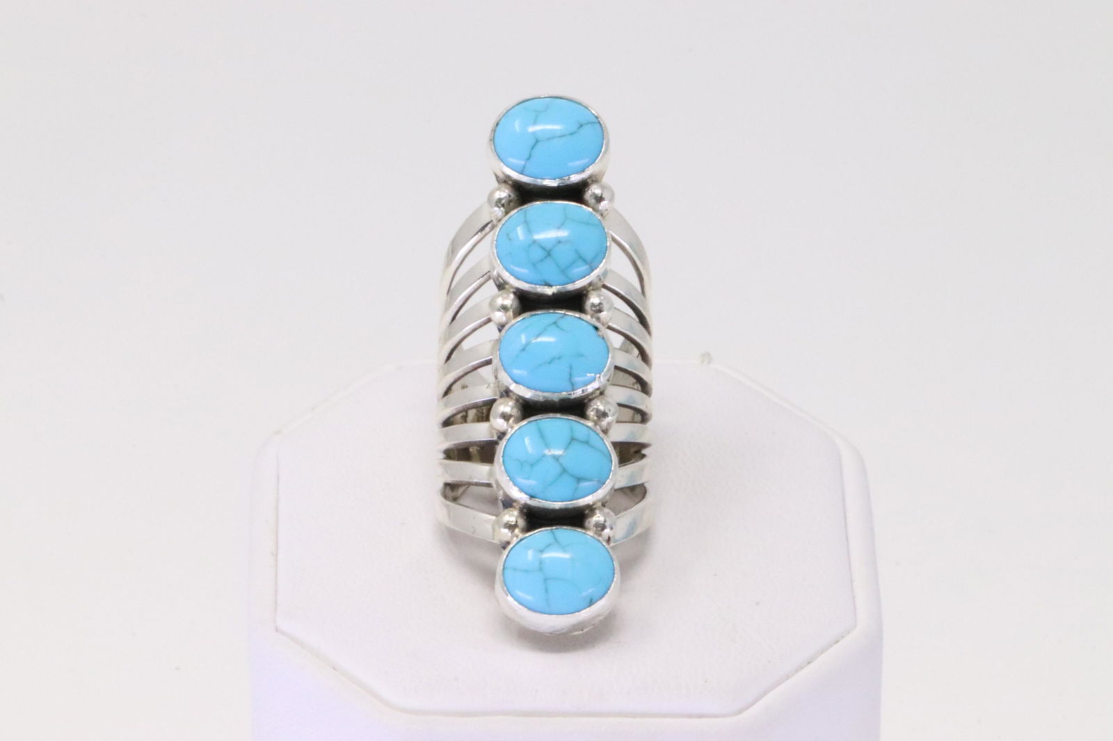 Native American Navajo Handmade Sterling Silver Turquoise Ring 5 Stone Cuff By Thomas Yazzie. (1 of 4)