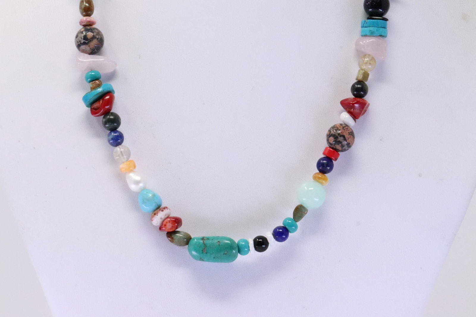 Native America Navajo Handmade Sterling Silver Multi-Color Stone Necklace. (1 of 4)