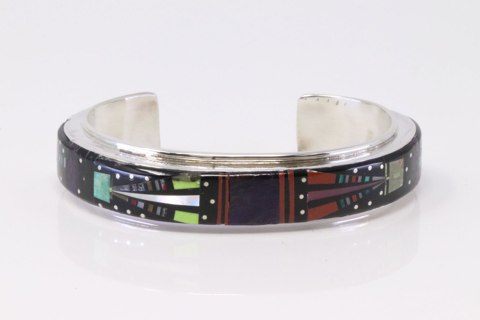 Native America Navajo Handmade Sterling Silver Night Sky Inlay Bracelet By Ray Jack. (1 of 4)