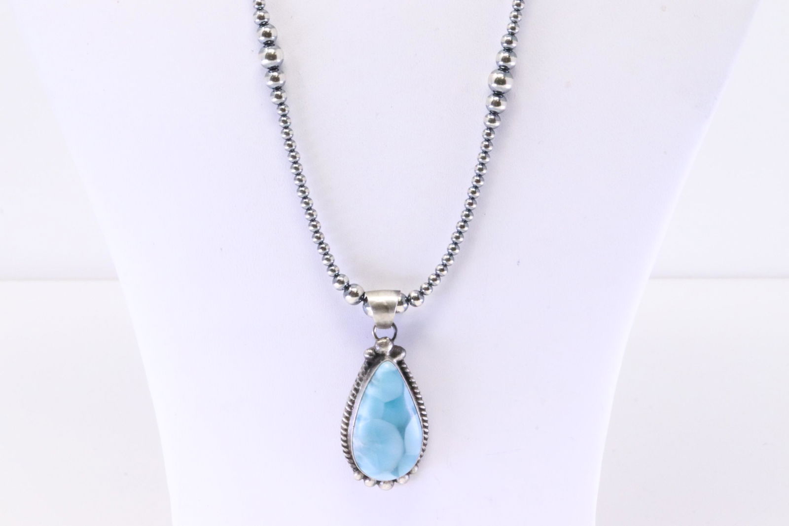 Native America Navajo Handmade Sterling Silver Larimar Pendant & Necklace By Elouise Kee. (1 of 4)