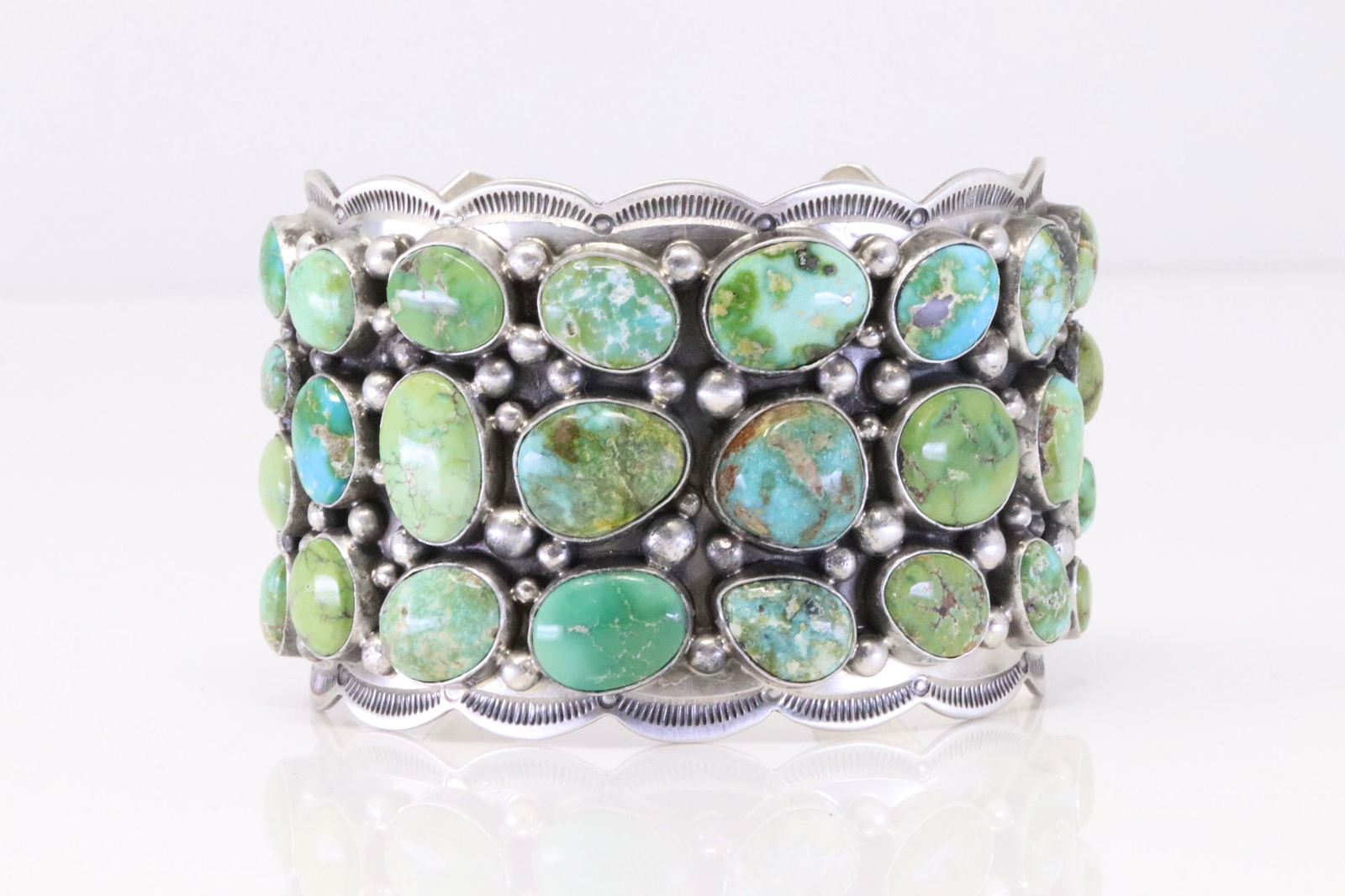 Native America Navajo Handmade Sterling Silver Sonora Gold Turquoise Bracelet By Tom Lewis. (1 of 4)