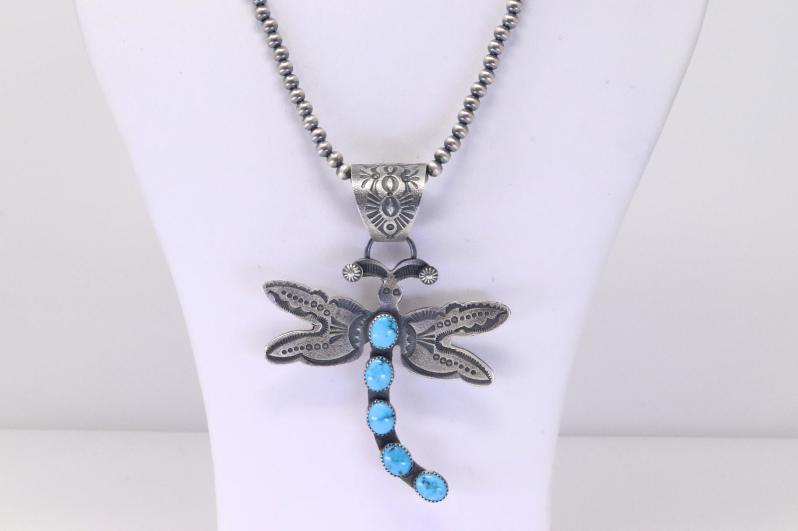 Native American Navajo Handmade Sterling Silver Turquoise Dragonfly Pendant By Kevin Billah. With (1 of 4)
