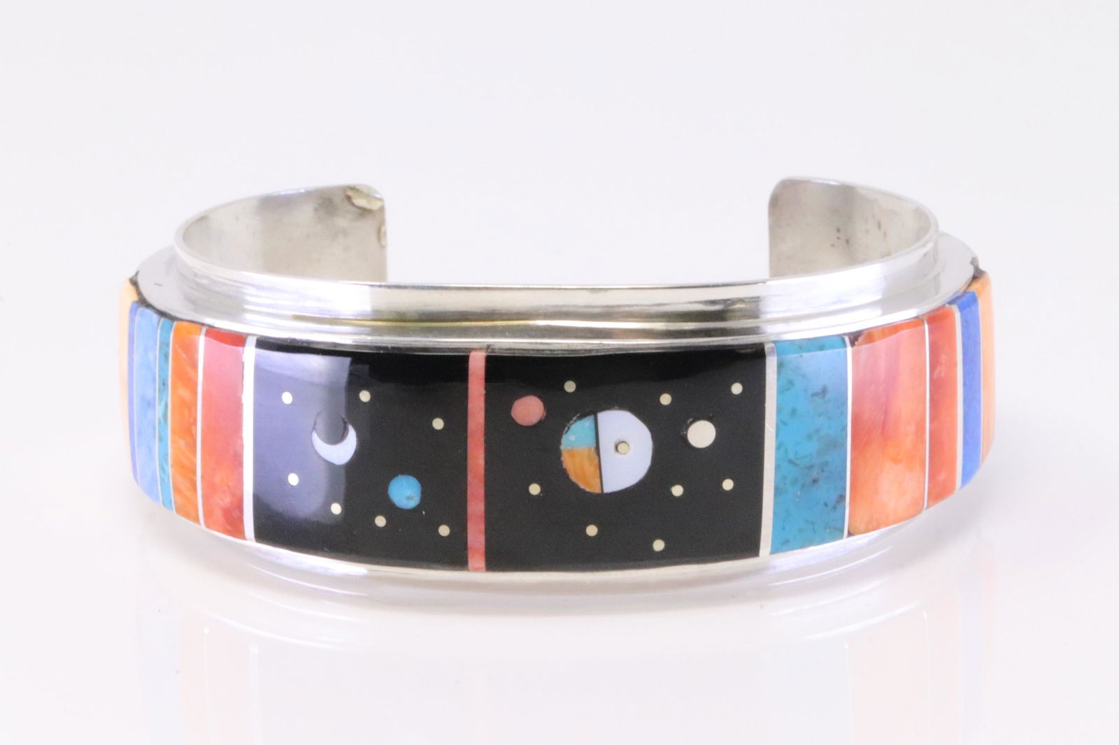 Native America Navajo Handmade Sterling Silver Space Inlay Bracelet By H.Smith. (1 of 4)