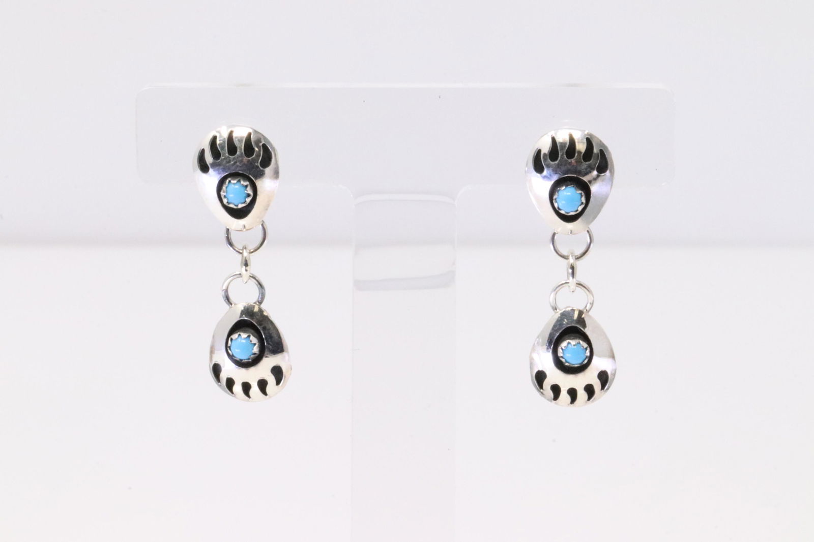 Native America Navajo Handmade Sterling Silver Bear Paw Turquoise Post Earring's By Esther White. (1 of 4)
