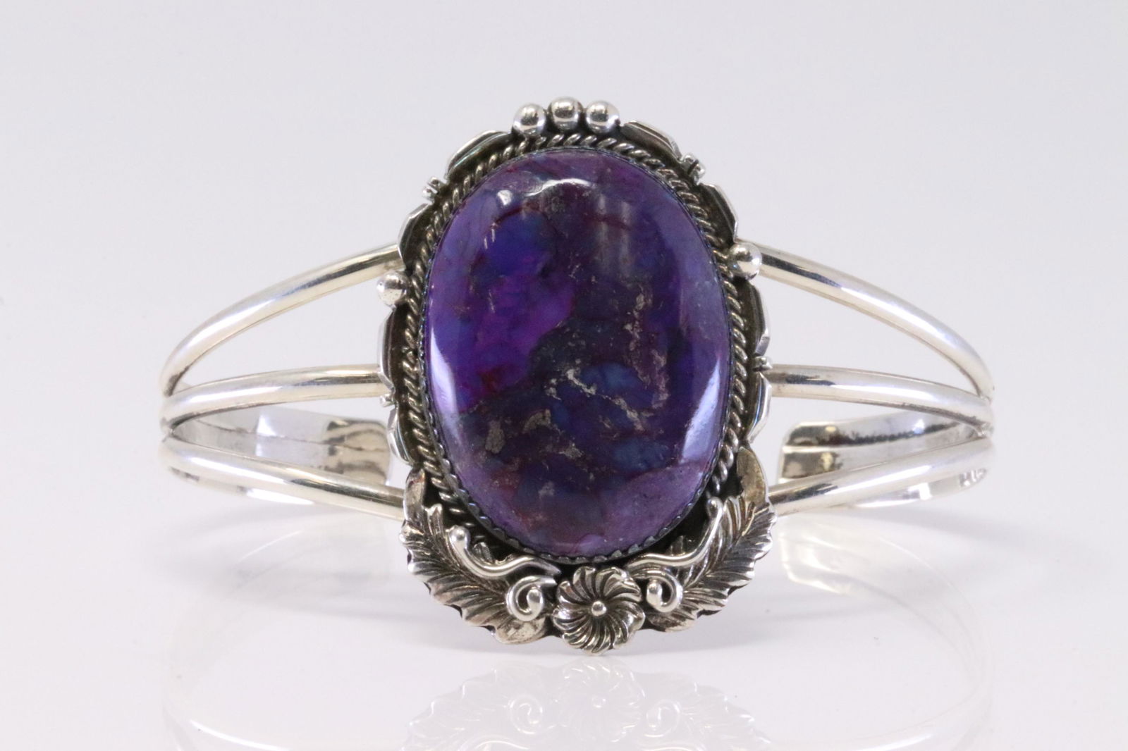 Native America Navajo Handmade Sterling Silver Purple Compressed Stone Bracelet By R.B. (1 of 4)