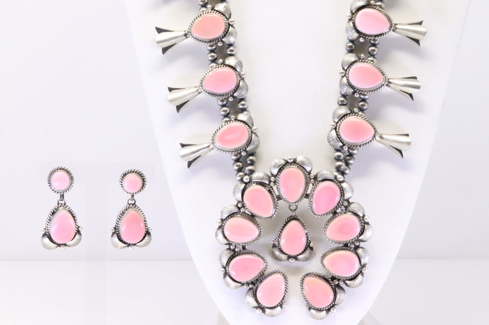 Sterling Silver Pink Rhodonite Arrowhead Gemstone Squash Blossom State –  American West Jewelry