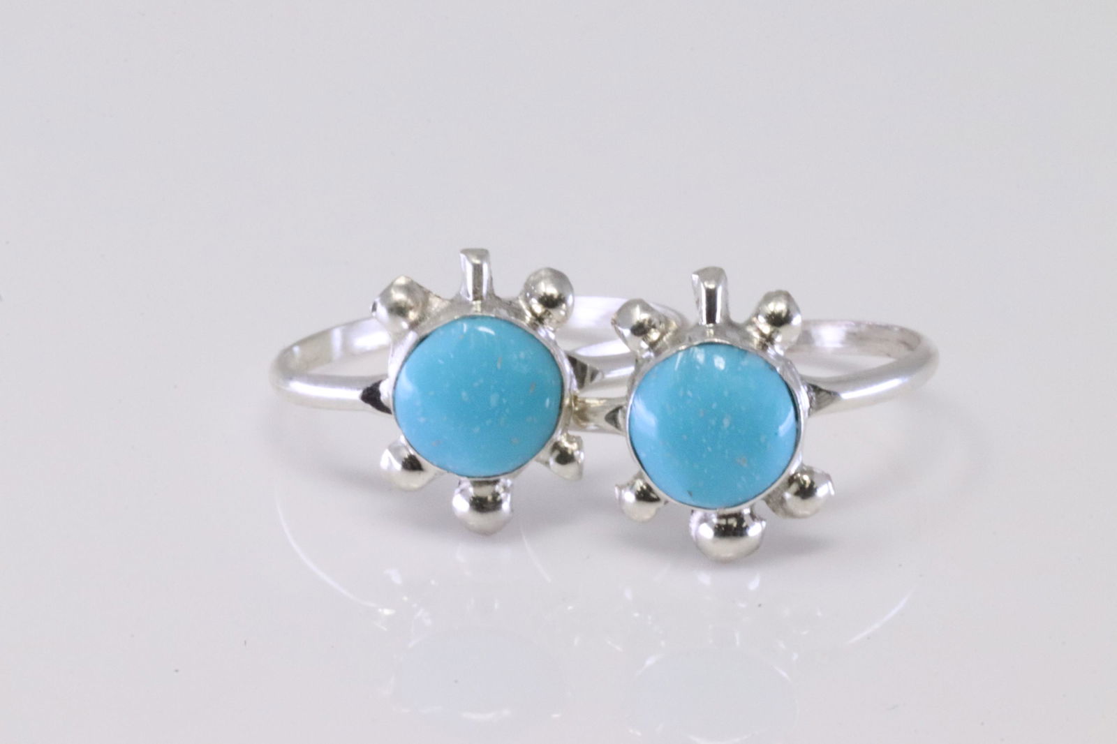 Native America Zuni Sterling Silver Turquoise Turtle Ring Set By Richard & Triste Siow. (1 of 4)