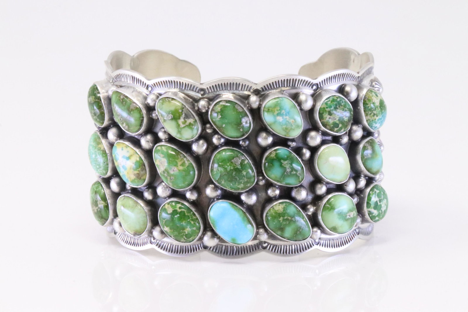 Native America Navajo Sterling Silver Sonora Gold Turquoise Bracelet Cuff By Tom Lewis.: This is a Native America Navajo Sterling Silver Sonora Gold Turquoise Bracelet Cuff By Tom Lewis.
