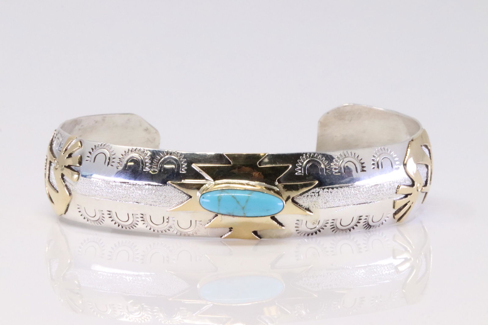 Native America Navajo Sterling Silver Turquoise Bracelet Cuff By G.J. (1 of 4)