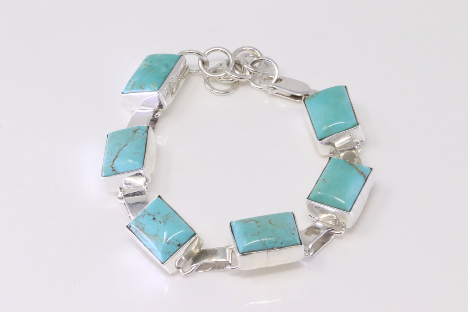 Native America Navajo Sterling Silver Turquoise Bracelet Link. (1 of 4)
