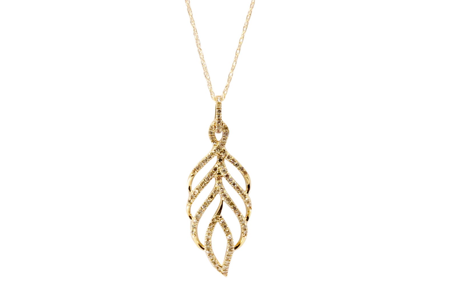 14Kt Yellow Gold Leaf Diamond Pendant. (1 of 4)