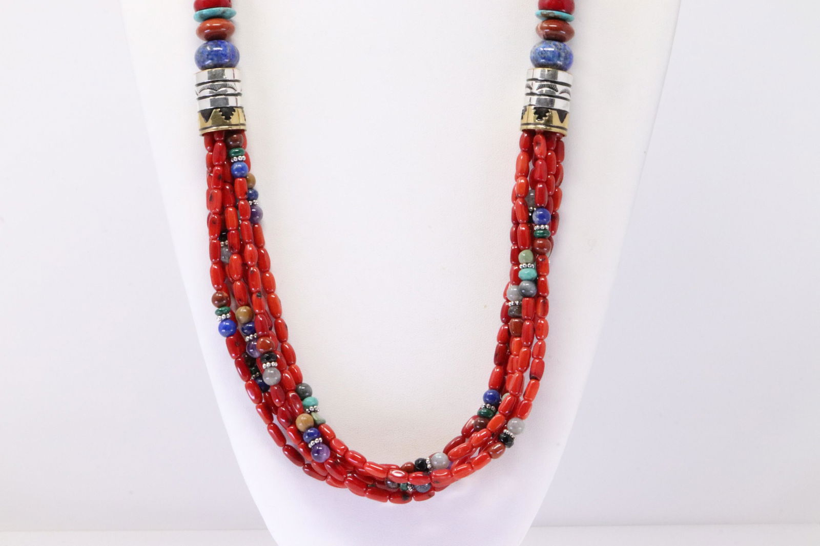 Sterling Silver 7 Strand Multi-Color Stone Beaded Necklace By T&R Singer. (1 of 4)