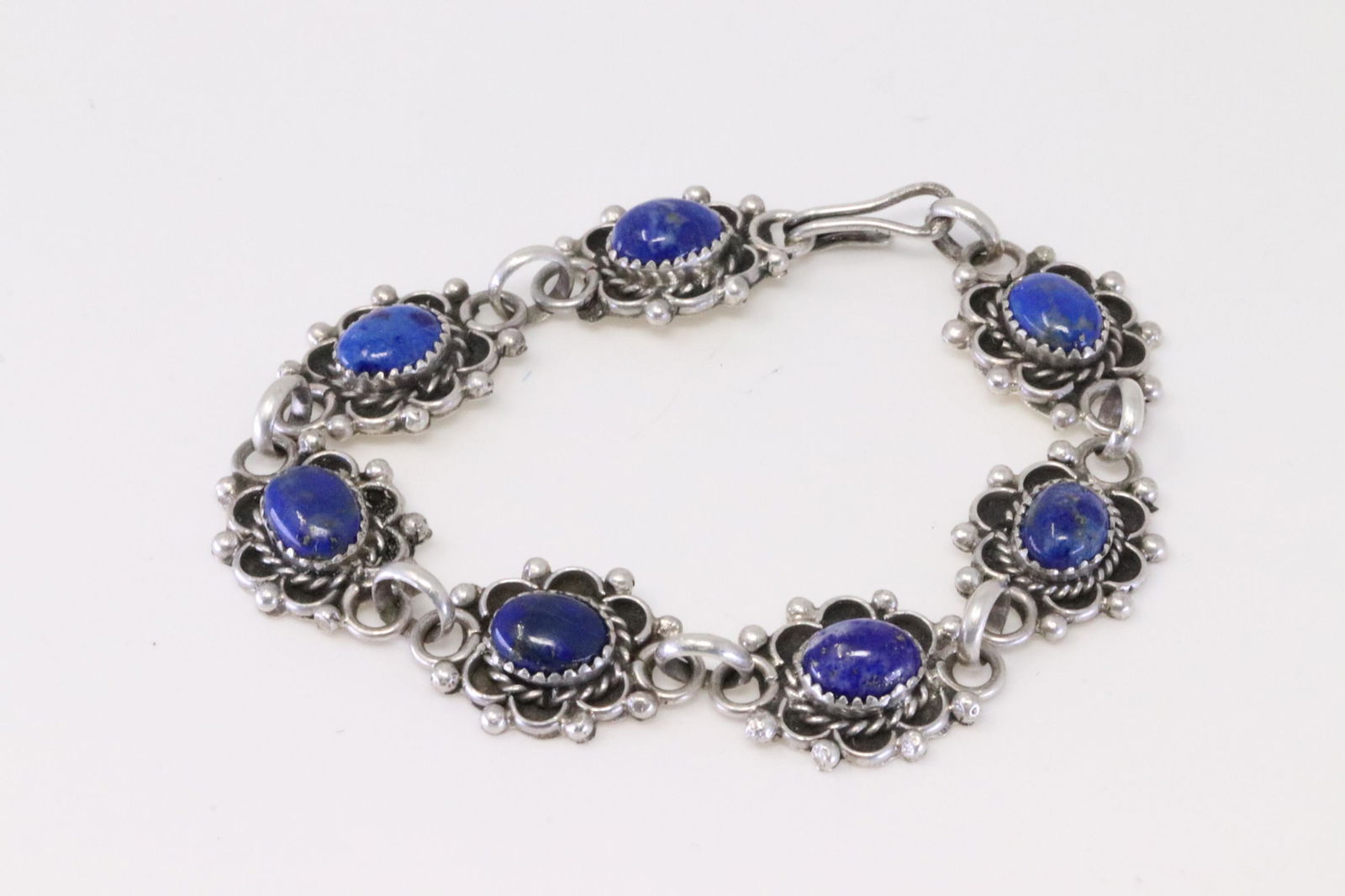 Native America Navajo Handmade Sterling Silver Lapis Bracelet Link By Maritta Martine. (1 of 4)
