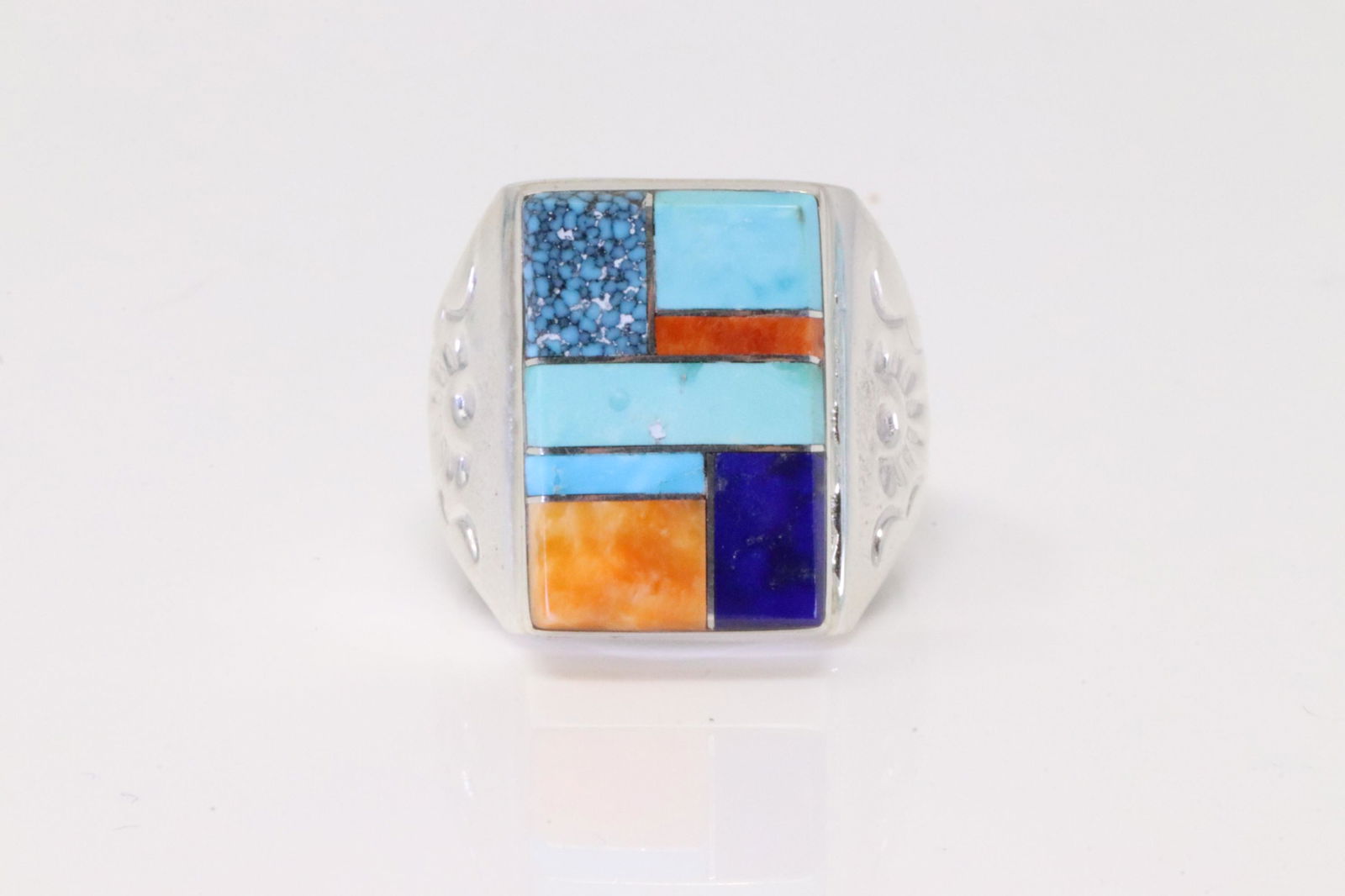 Native America Zuni Sterling Silver Multi-Color Stone Inlay Ring By PLL. (1 of 4)