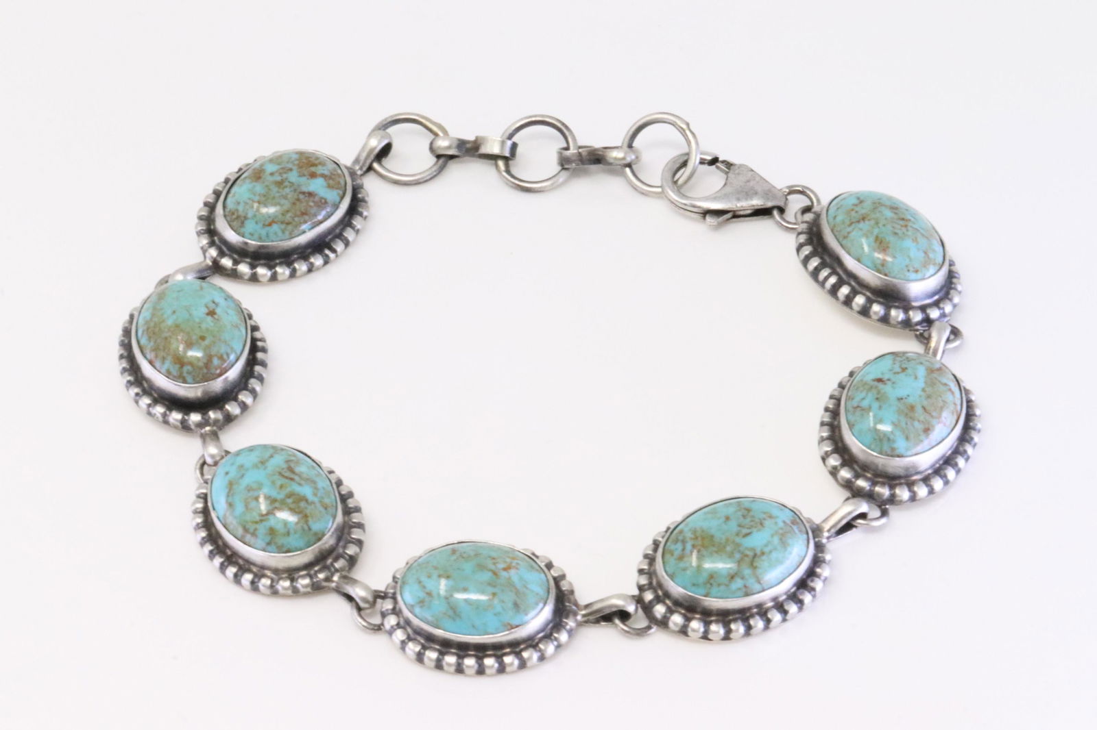 Native America Navajo Sterling Silver Kingman Turquoise Bracelet Link By Augustine Largo. (1 of 4)