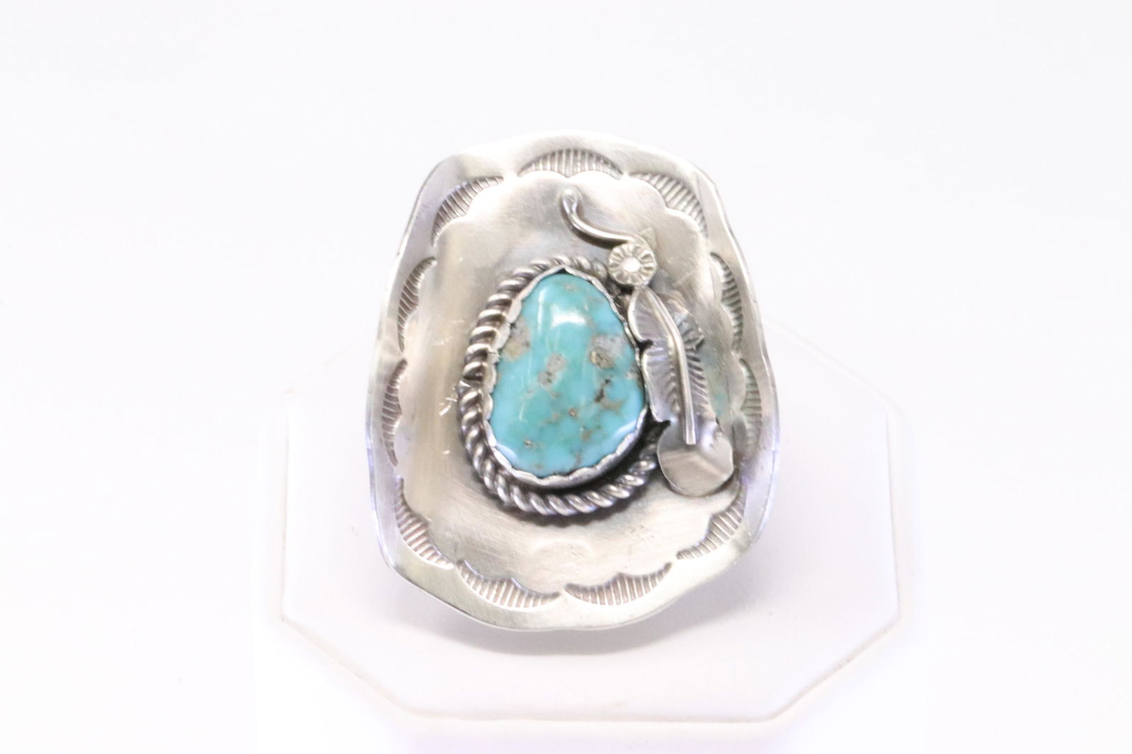 Native America Navajo Sterling Silver Kingman Turquoise Cowboy Hat Ring By Tim Yazzie. (1 of 4)
