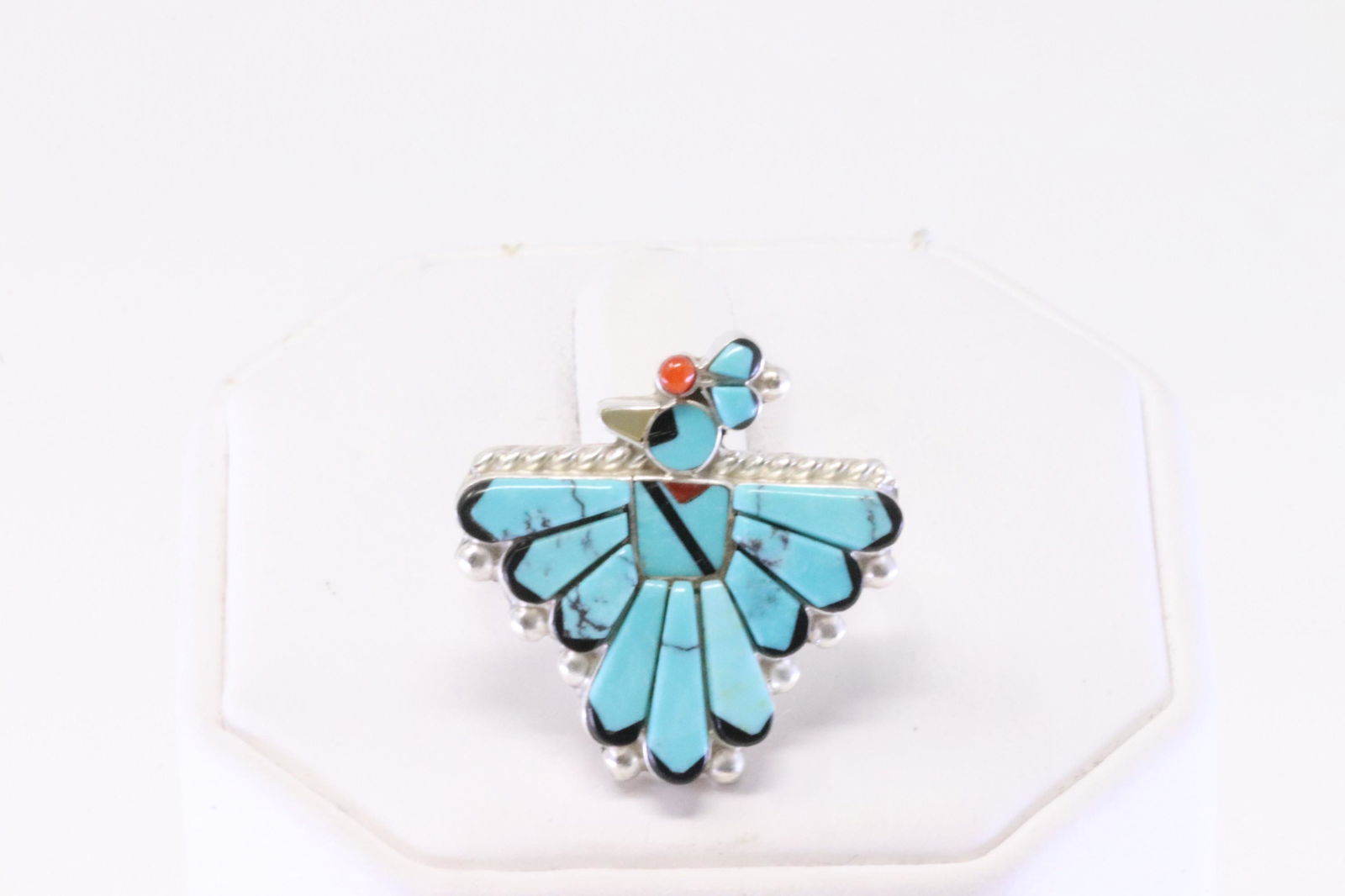 Native America Zuni Sterling Silver Multi-Color Inlay Bird Ring By Michelle Peina.: This is a Native America Zuni Sterling Silver Multi-Color Inlay Bird Ring By Michelle Peina. Ring size: 7.00.