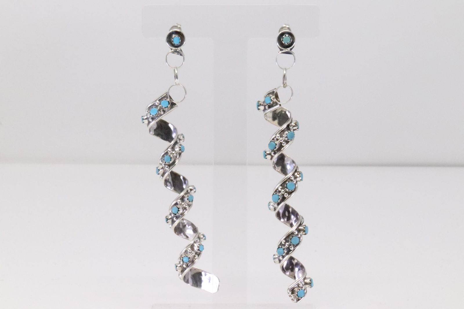 Native America Zuni Sterling Silver Turquoise Post / Dangling Earring's By Joan Cheama. (1 of 4)