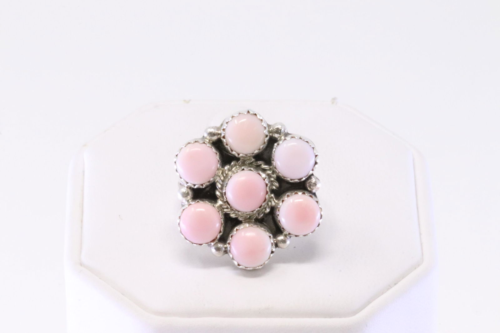 Native America Navajo Sterling Silver Pink Shell Concho Ring By M.R. (1 of 4)