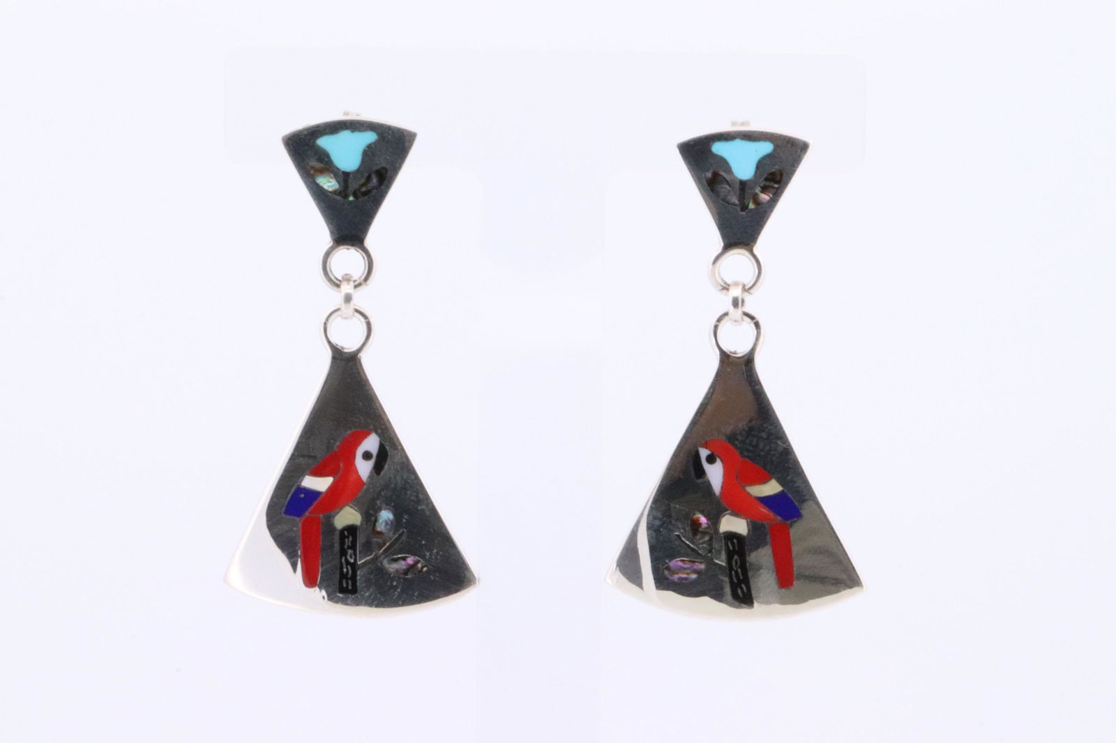 Native America Zuni Sterling Silver Multi-Color Bird Post / Dangling Earring's By Sanford Edaakie. (1 of 4)