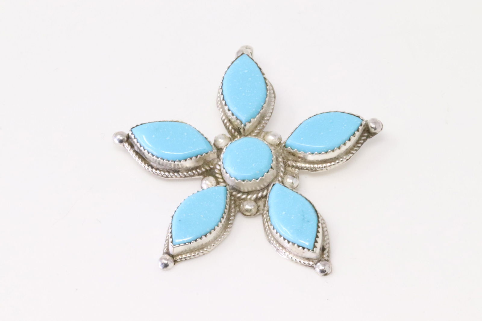 Native America Zuni Sterling Silver Turquoise Pendant By K.Hustito. (1 of 3)