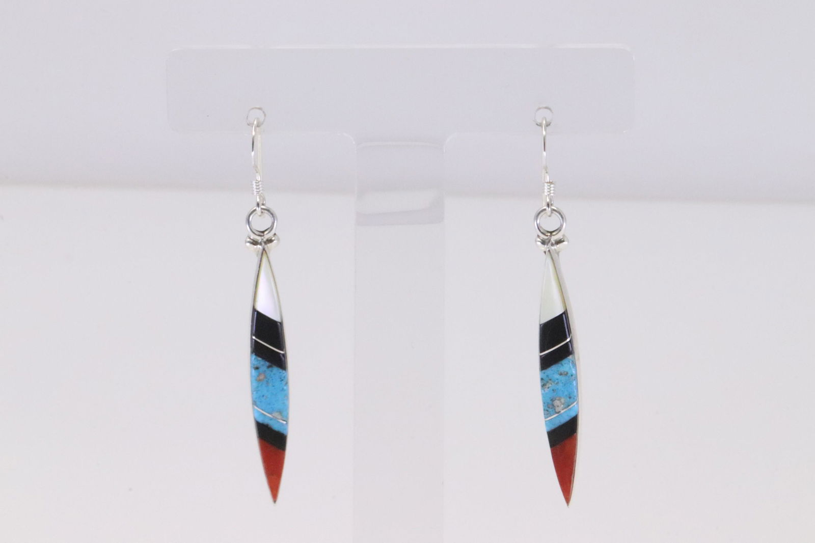 Native American Zuni Sterling Silver Multi-Color Inlay Dangling Earring's By E.C.K. (1 of 4)