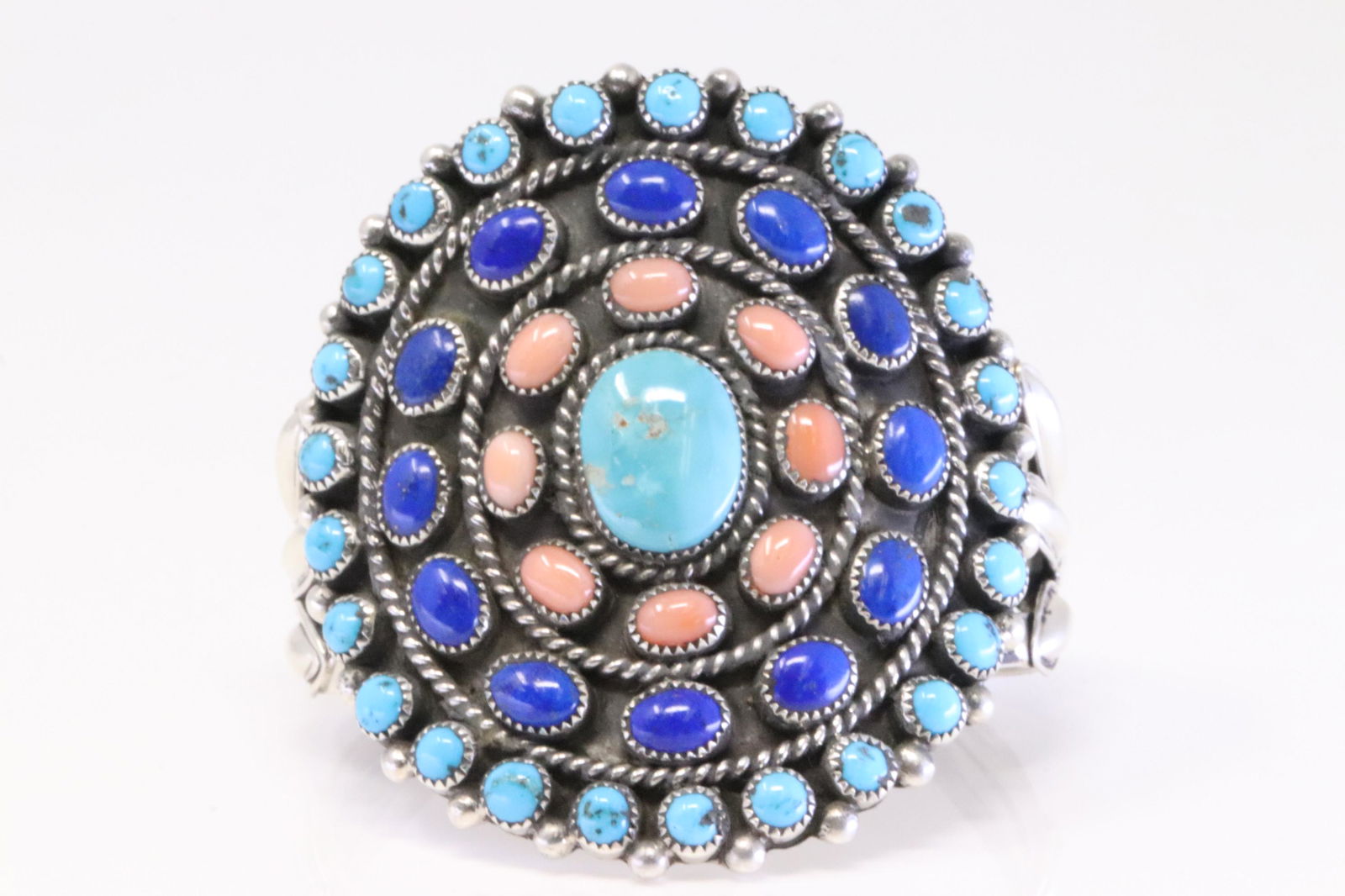 Native America Navajo Sterling Silver Multi-Color Stone Bracelet Cuff By L.Kee. (1 of 4)