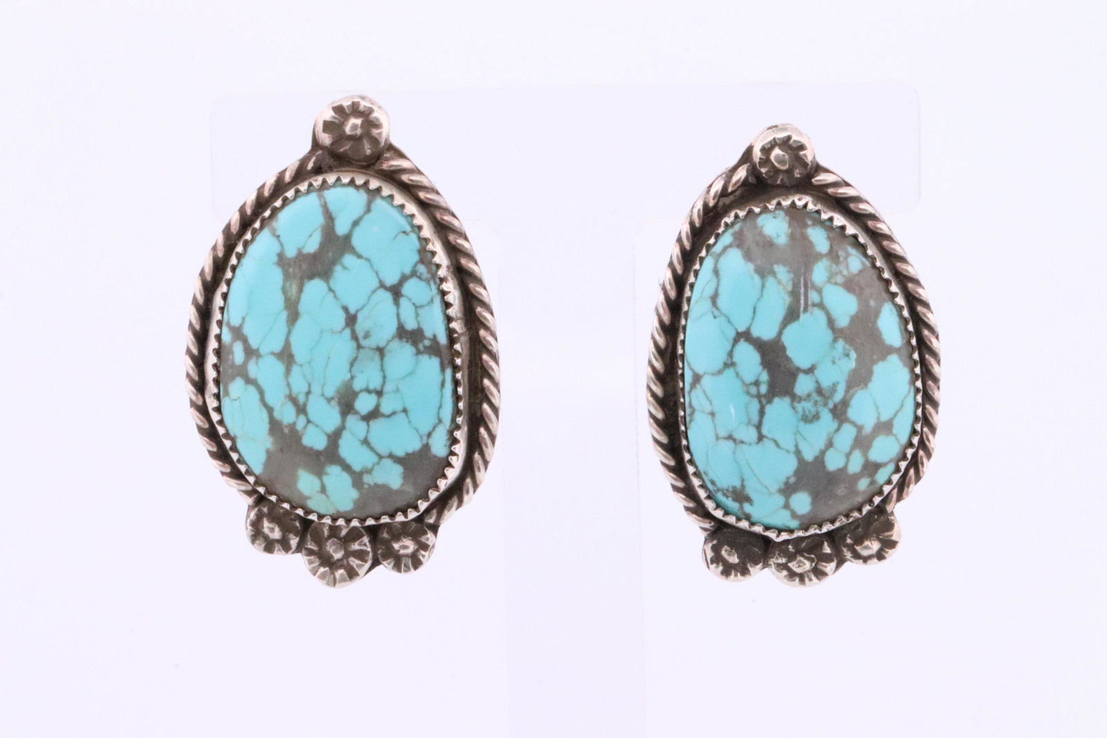 Native America Navajo Sterling Silver Turquoise Post Earring's By V.V. (1 of 4)