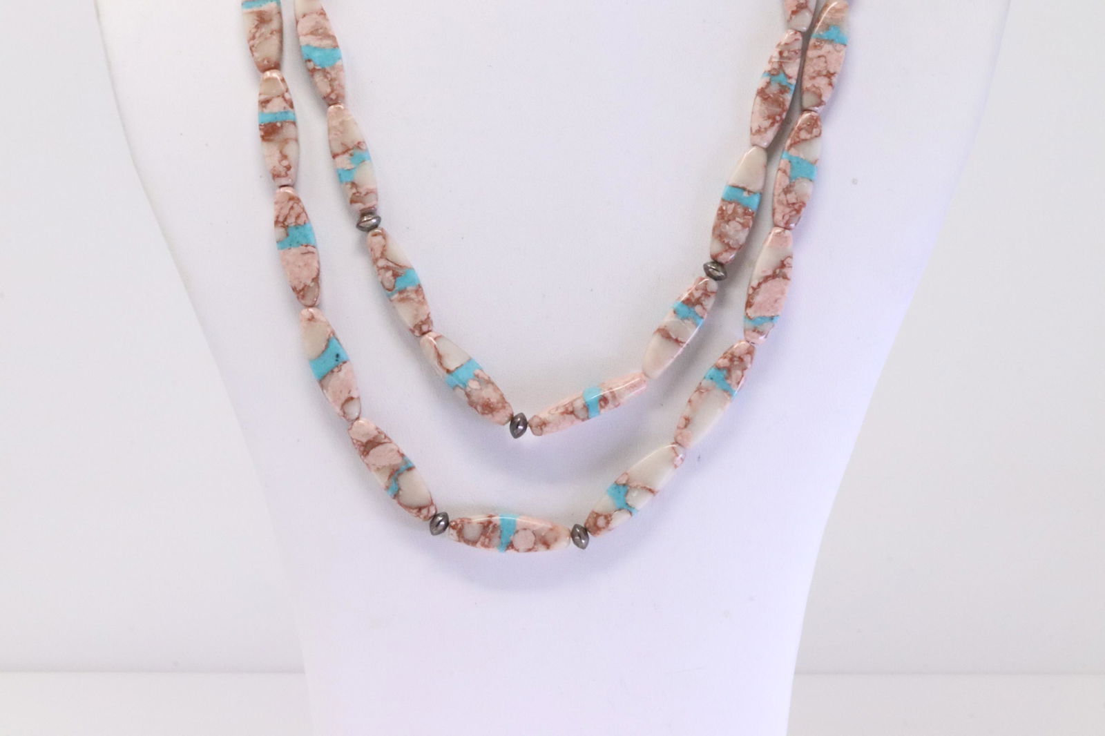 Native America Navajo Sterling Silver 2 Strand Multi-Color Necklace. (1 of 4)