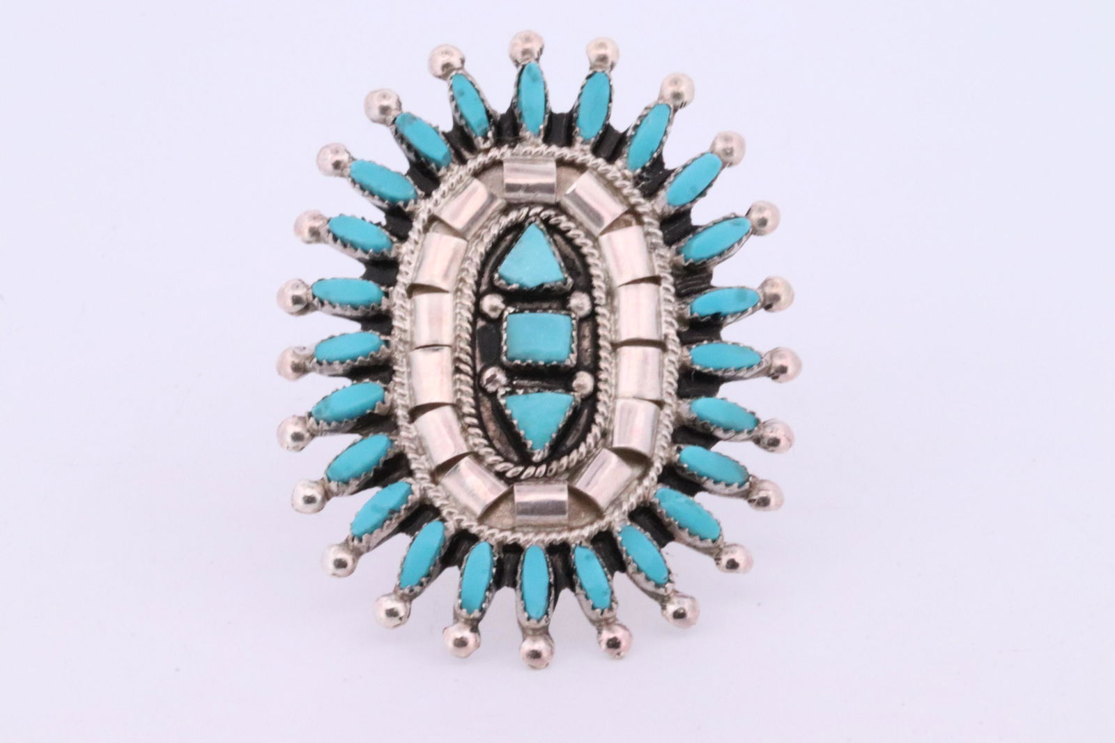 Native America Zuni Sterling Silver Needle Point Turquoise Ring By E.H. (1 of 4)
