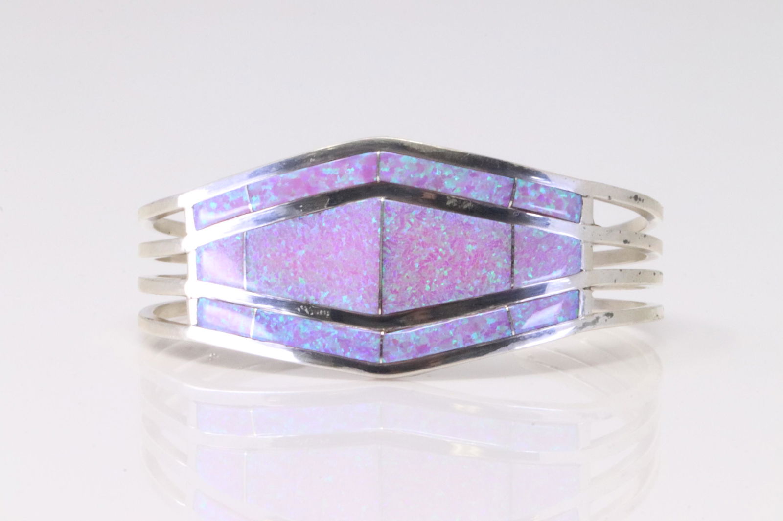 Native America Navajo Sterling Silver Pink Opal Bracelet By A.E. (1 of 4)