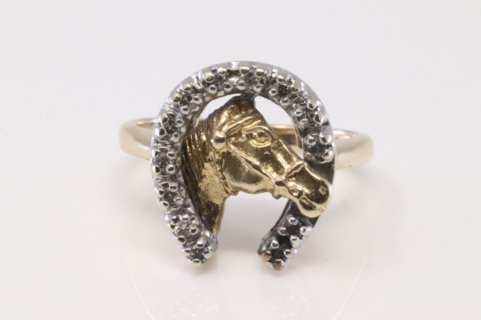 14Kt Yellow Gold Horse Diamond Ring. (1 of 4)