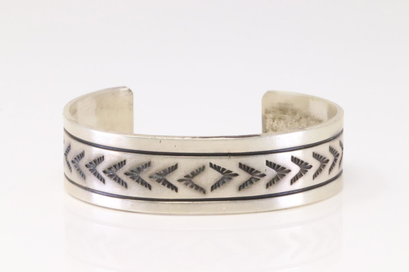 Native America Navajo Sterling Silver Solid Cuff Bracelet By R.E. (1 of 4)
