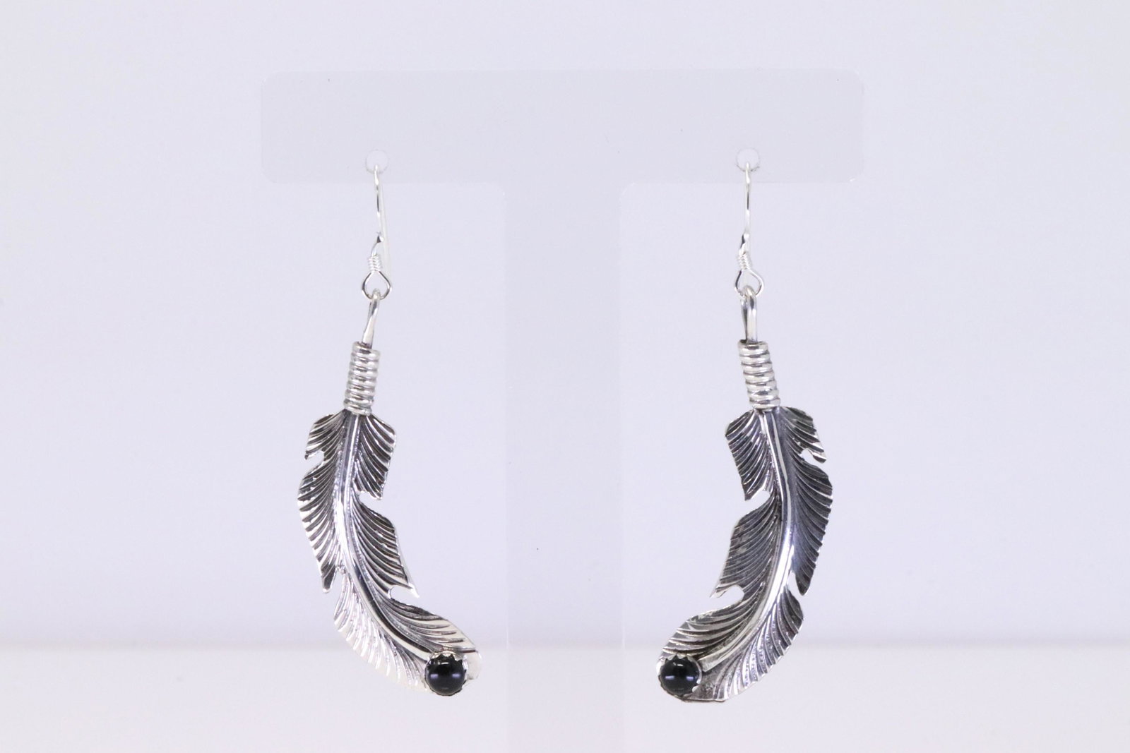 Native America Navajo Sterling Silver Black Onyx Feather Dangling Earring's By Louise Joe.: This is a Native America Navajo Sterling Silver Black Onyx Feather Dangling Earring's By Louise Joe.
