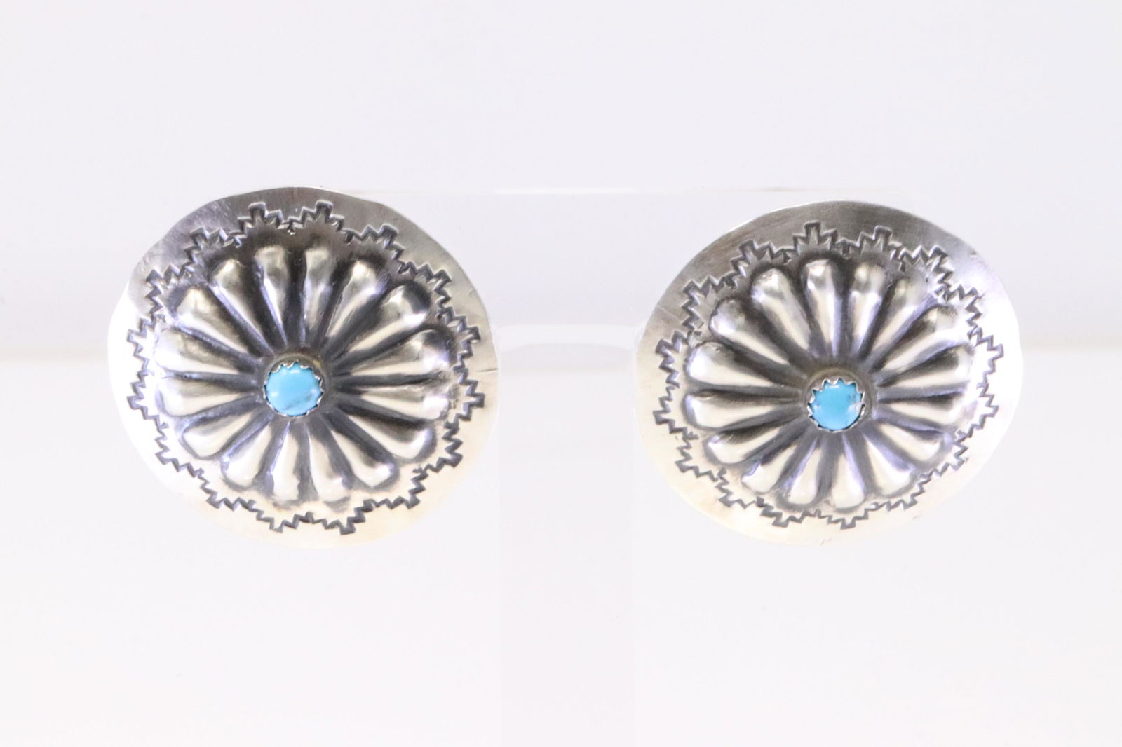 Native America Navajo Sterling Silver Turquoise Concho Post Earring's By Arlene Soce. (1 of 4)