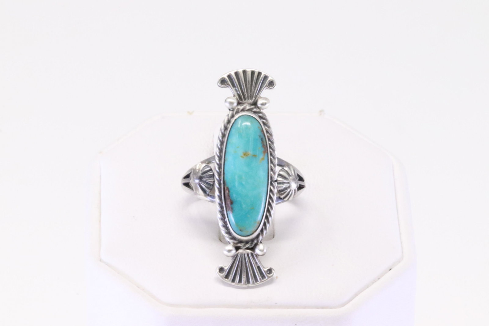 Native America Navajo Sterling Silver Turquoise Ring By Samuel Yellowhair.: This is a Native America Navajo Sterling Silver Turquoise Ring By Samuel Yellowhair. 7.75.