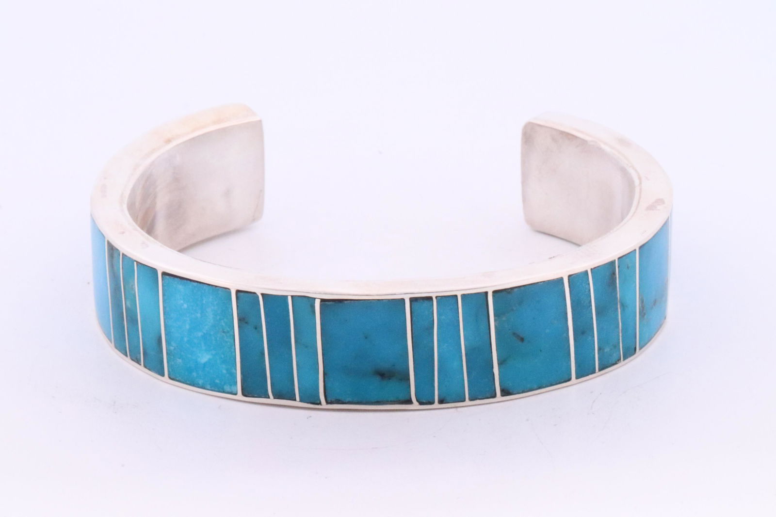 Native America Zuni Sterling Silver Turquoise Inlay Bracelet By Viann Haloo. (1 of 4)