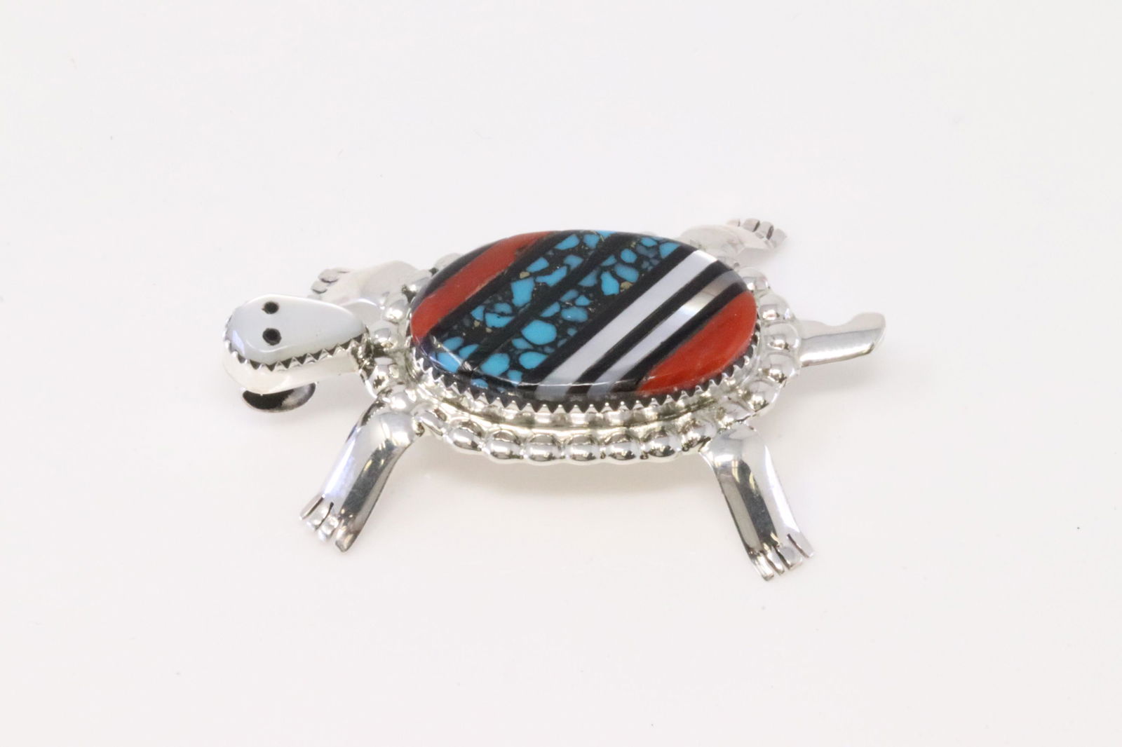 Native America Zuni Sterling Silver Multi-Color Inlay Turtle Pin / Pendant By Wayne J.Haloo. (1 of 3)