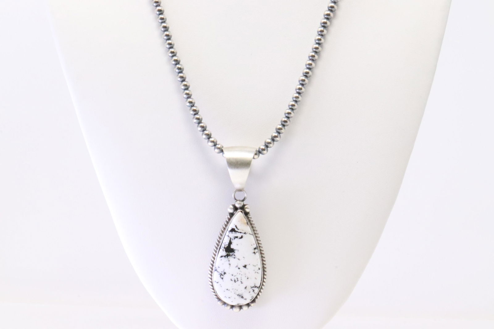 Native America Navajo Sterling Silver White Buffalo Pendant By Alfred Martinez. With Pearl Beaded (1 of 4)