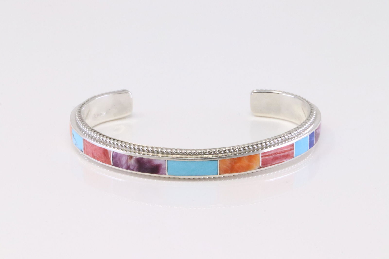 Native America Zuni Sterling Silver Multi-Color Stone Bracelet By Ricky Booqua. (1 of 4)