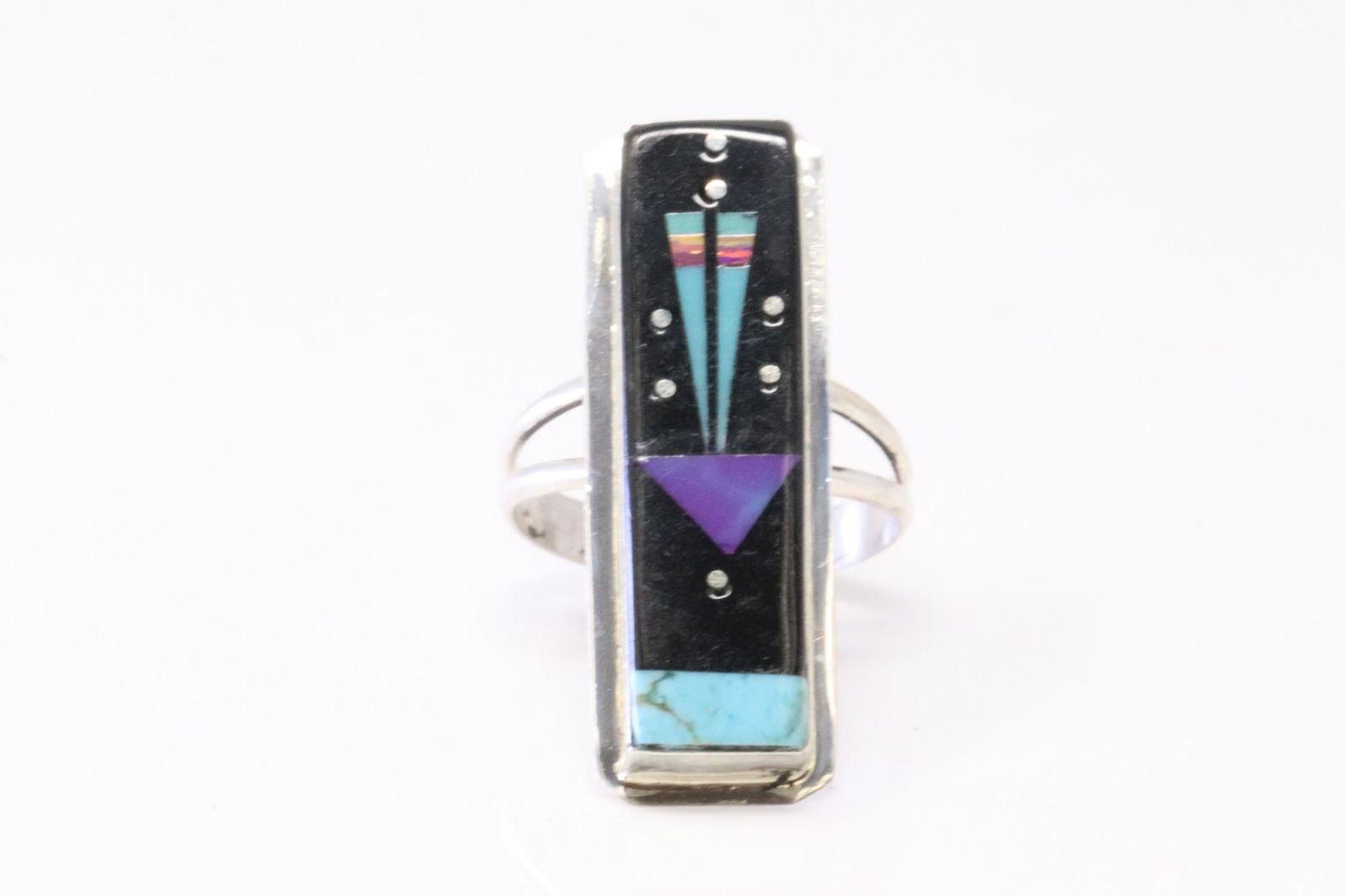 Native America Navajo Sterling Silver Night Sky Inlay Ring By G. (1 of 4)