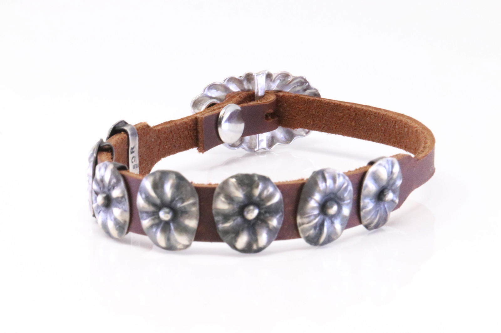 Native America Navajo Sterling Silver Cuff Leather Bracelet By R.C. (1 of 4)