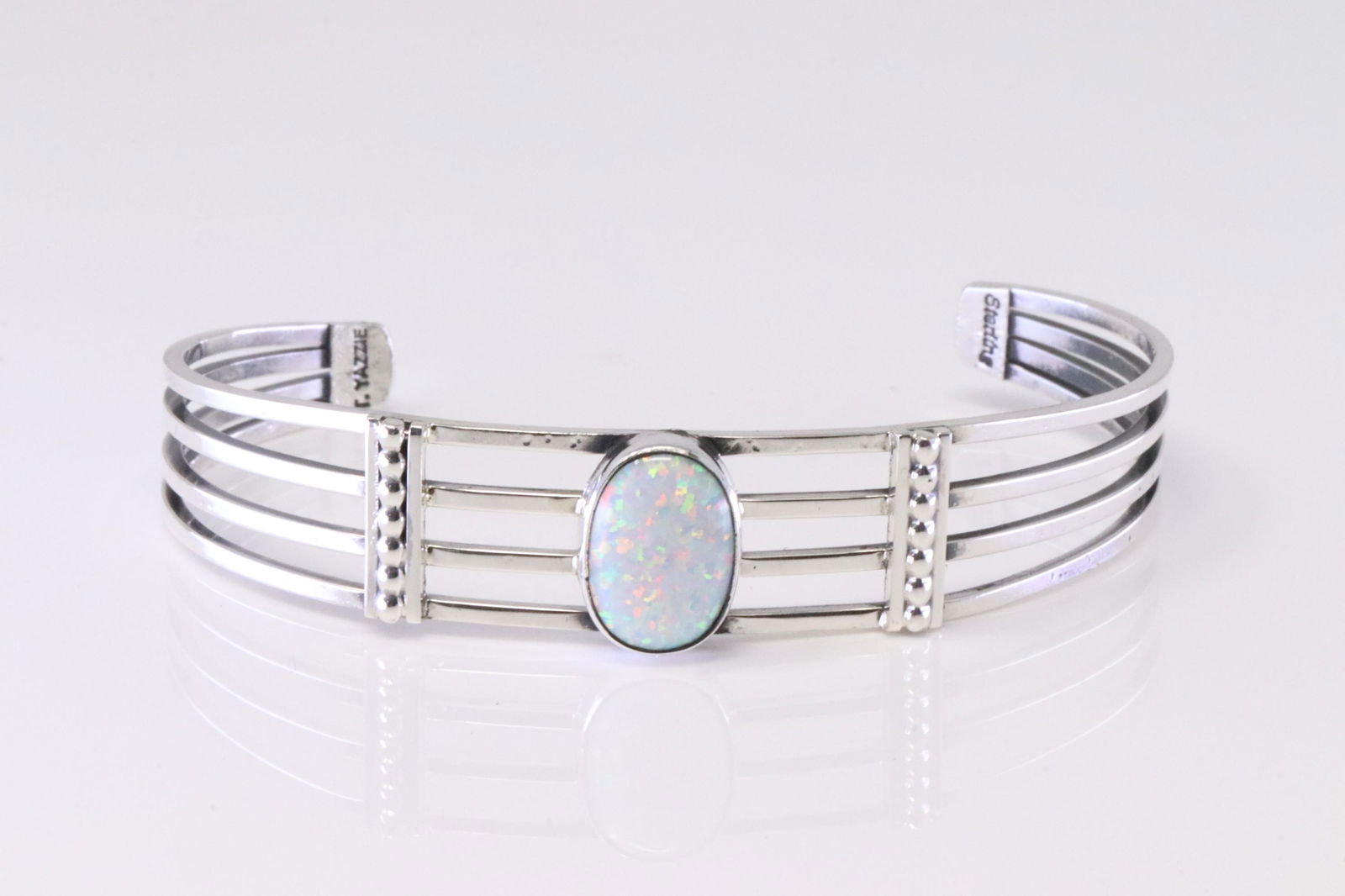 Native America Navajo Sterling Silver Opal Bracelet Cuff By Thomas Yazzie. (1 of 4)