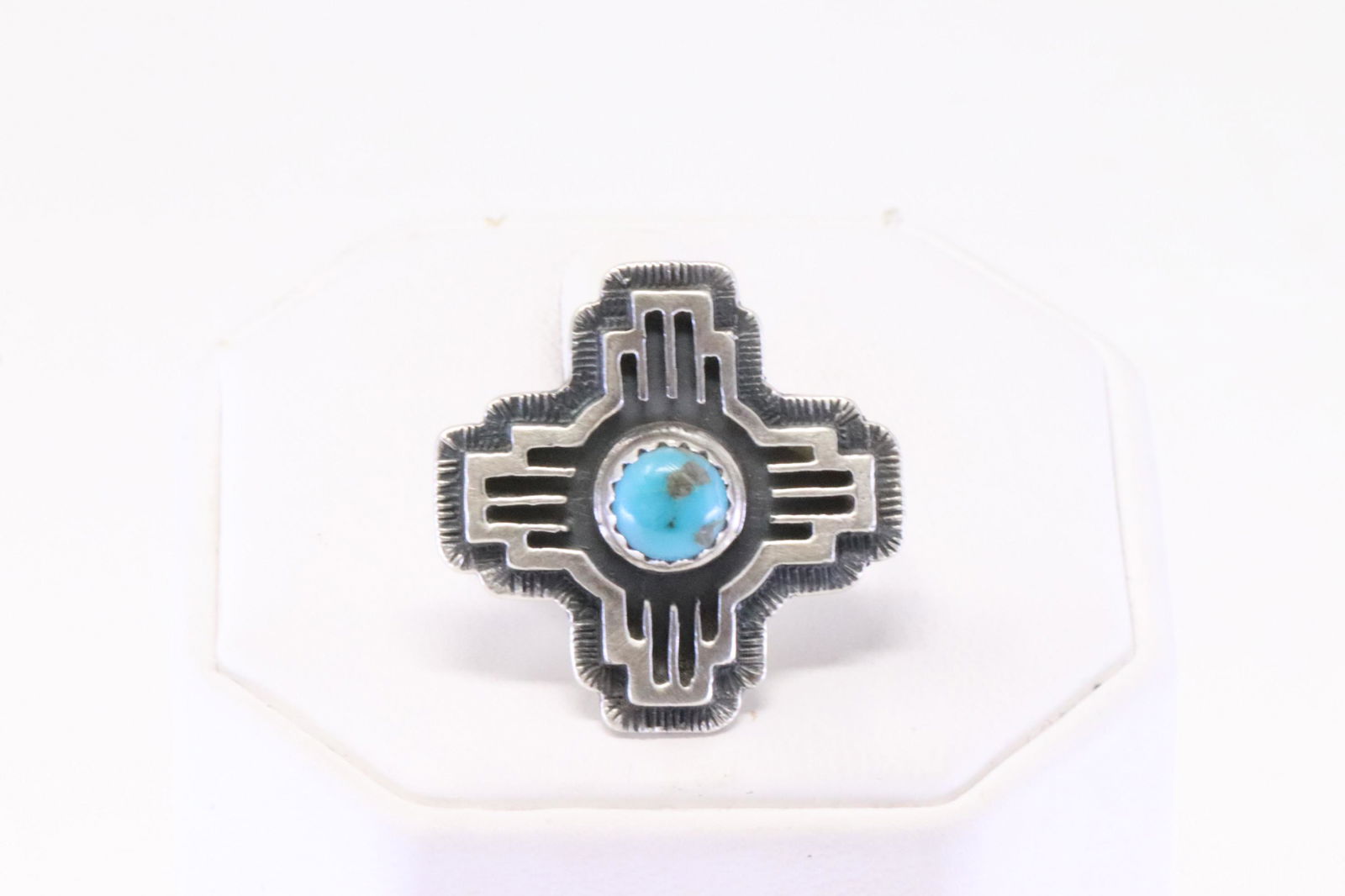 Native America Navajo Sterling Silver Turquoise Cross Ring By Theresa Smith. (1 of 4)