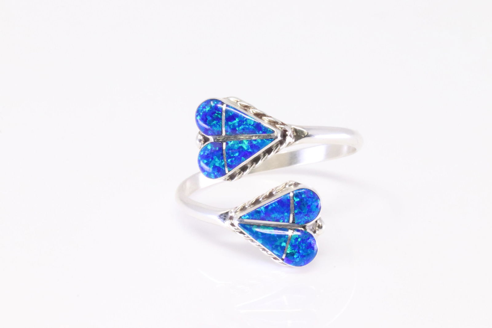 Native America Navajo Sterling Silver Blue Opal Heart Ring By R.V.N. (1 of 4)